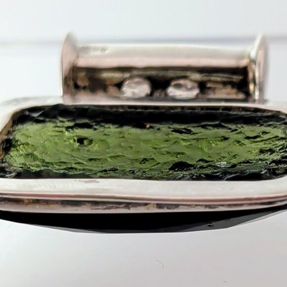 One of a Kind Moldavite & Sterling Silver Pendant With Faceted & Raw Sides - Picture 9 of 13
